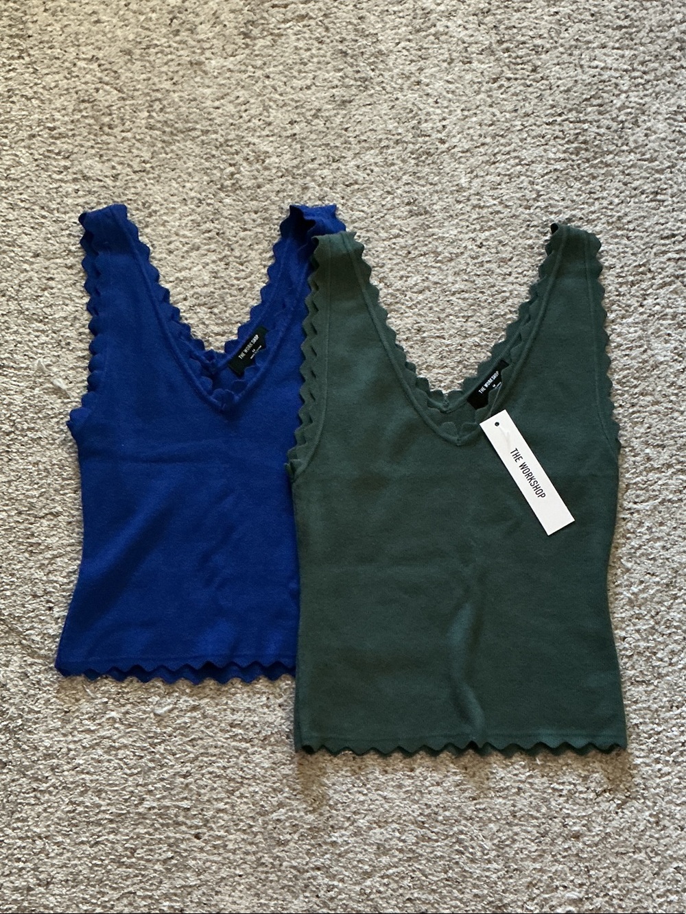 The Workshop 2 Pack Scalloped V-Neck Knit Tanks ~ Royal Blue & Forest Green